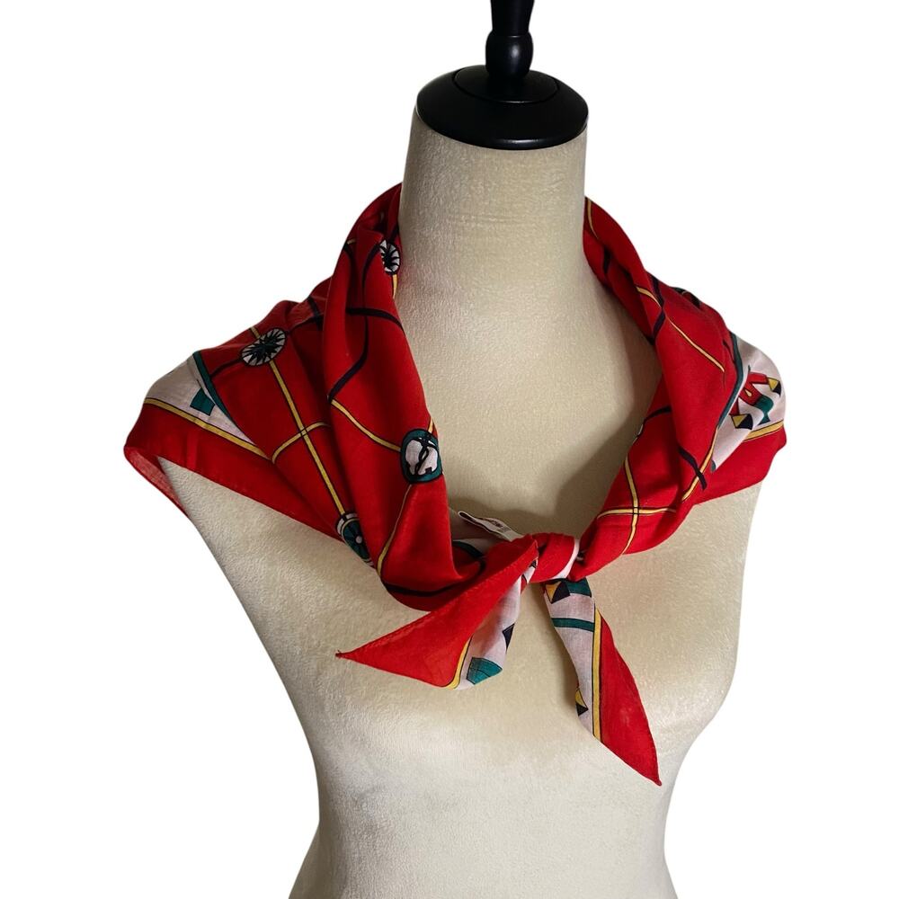 Vintage 70's Sherbrouck Made in Italy 30" Square Red Scarf - 100% Cotton